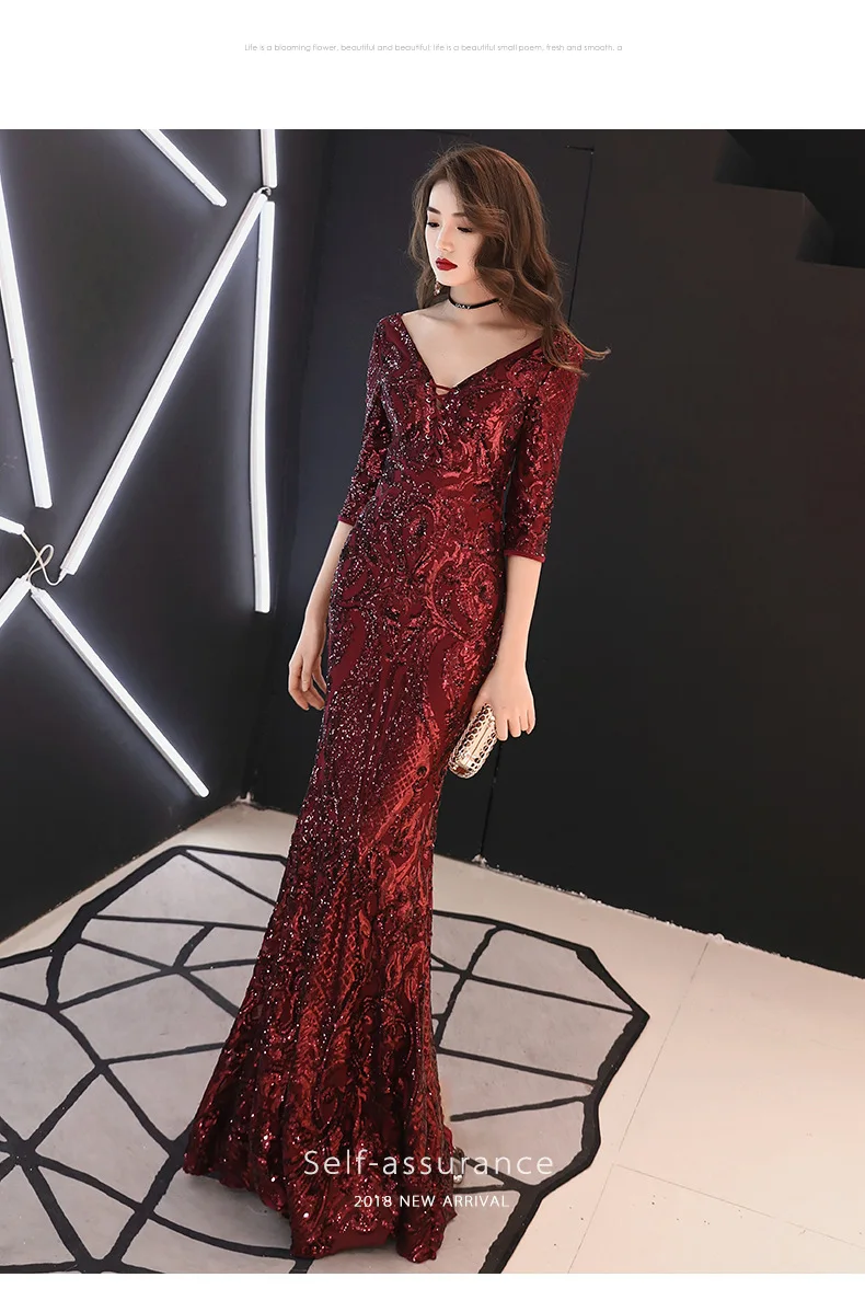 2019 Sundress Sequin dress party Women Half Sleeve V neck Sexy annual meeting banquet Long Dress Party Dress robe femme (10)