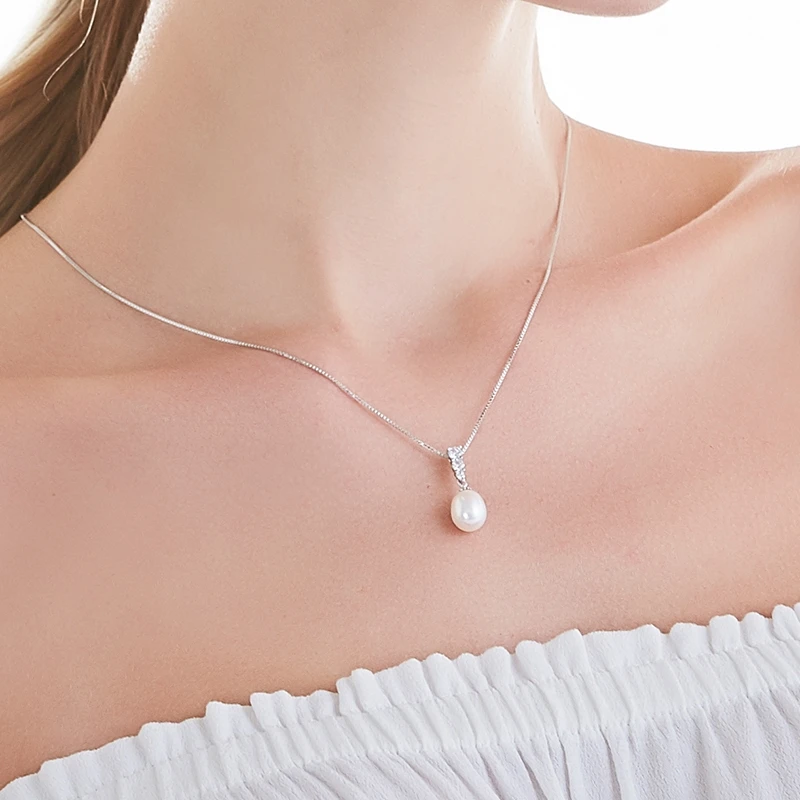 Ожерелье из серебра 925 пробы, Подвеска для женщин, настоящая АААА, высокое качество, подвеска из натурального пресноводного жемчуга, jewelry8-9mm