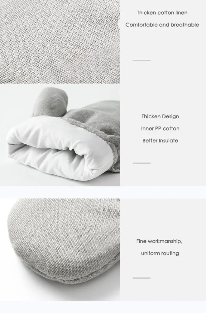 1Pc Cotton Linen Oven Glove Heatproof Mitten Kitchen Cooking Microwave Oven Mitt Insulated Non-slip Glove
