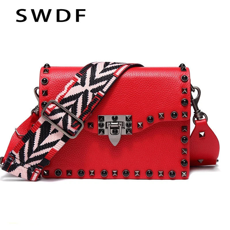 

SWDF Women Luxury Cow Leather Shoulder Bags New Winter Genuine Leather Rivet Shoulder Handbag Bolsa Retro Messenger Bags Ladies