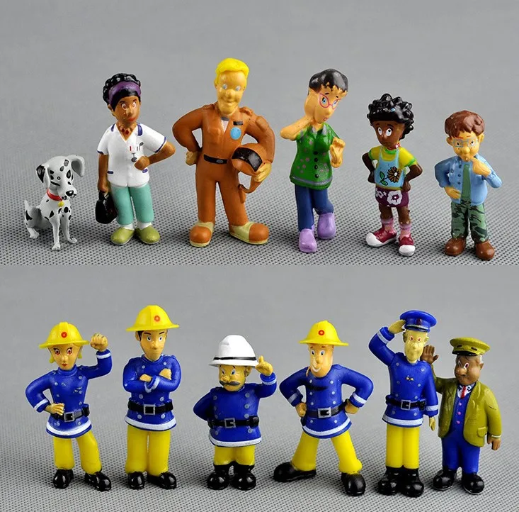 

12 Pcs/Set Fireman Sam action figure toys 3-6cm Cute Cartoon PVC Dolls For Kids Christmas Gift