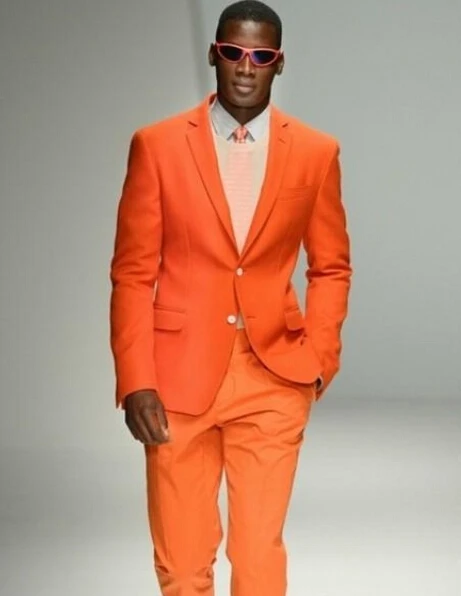 

2018 Costume Homme Terno Masculino Notch Lapel Groom Tuxedos Orange Mens Suits Groomsmen Wedding Best Man (Jacket+Pants+Tie)
