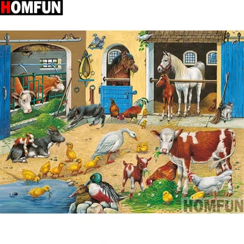 

HOMFUN Full Square/Round Drill 5D DIY Diamond Painting "oxen and horses" 3D Embroidery Cross Stitch 5D Home Decor A13424