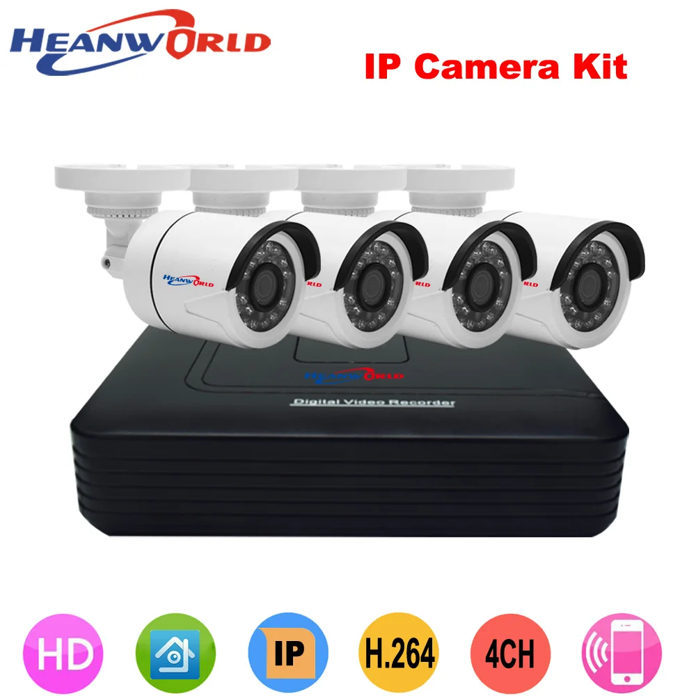 

Heanworld ip camera kit H.264 4pcs hd cctv camera 720p 4channel 1080P mini nvr h-dmi output security camera system