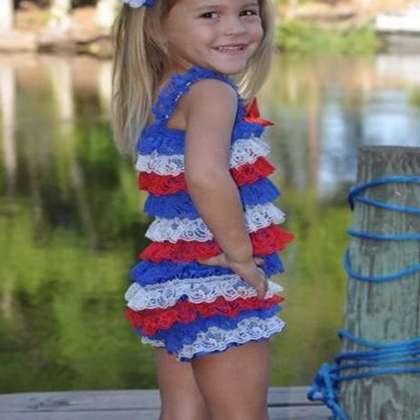 

Free Shipping 8 Styles Patriotic Lace Romper,American Flag-4th of July Lace Petti Romper