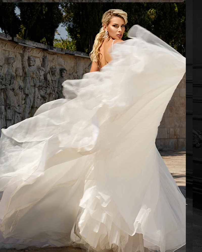Vestido de Noiva/свадебное платье трапециевидной формы на бретельках, роскошное платье с вырезом-сердечком, фатиновое платье принцессы цвета слоновой кости