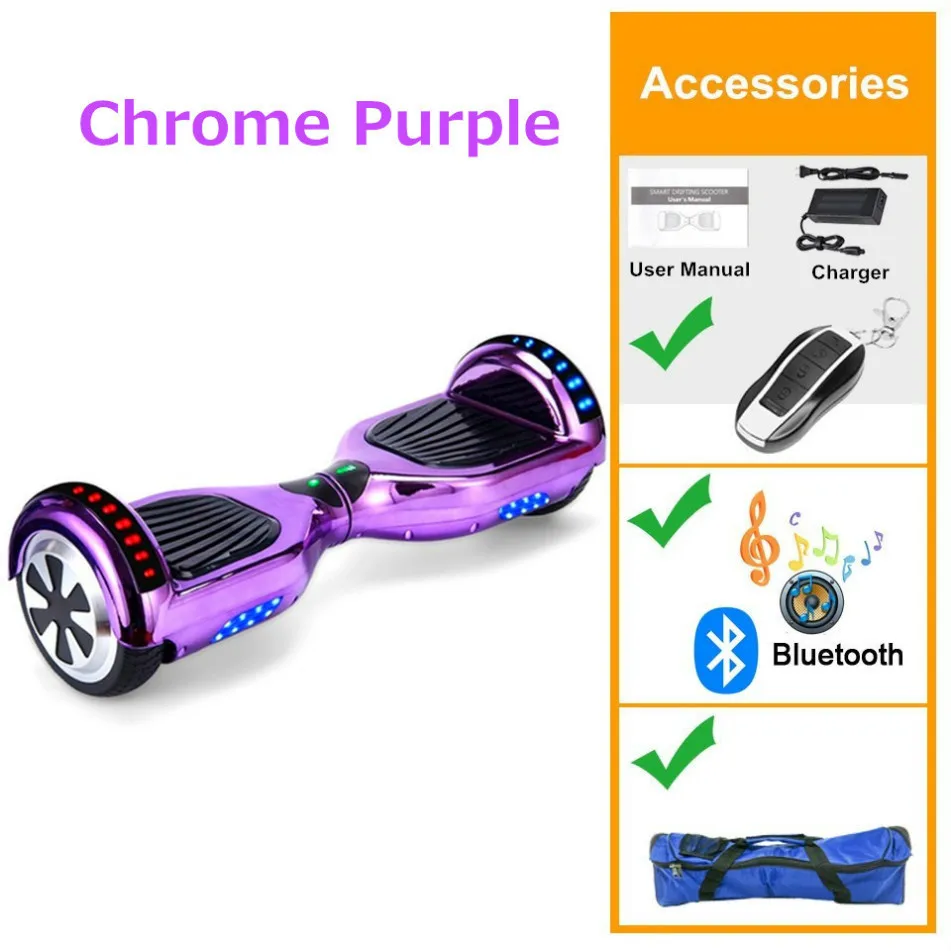 6.5 Chrome Purple 6,5 дюймов Ховерборд самобалансирующийся электрический скутер электрический скейтборд Интеллектуальный баланс борд с Bluetooth Tas дистанционное управление - Color: 6.5 Chrome Purple