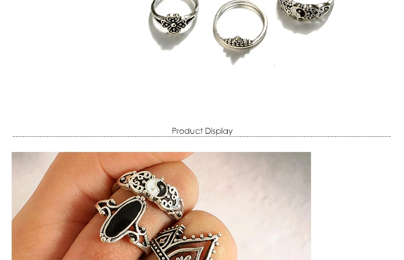 AYAYOO Bohemia Tibetan Black Stone Opal Rings Set For Woman Fashion Bijoux Silver Color Flower Crown Ring Vintage Jewelry (3)