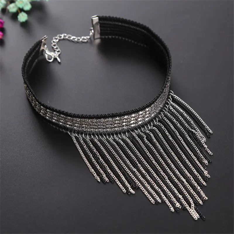 

1PC Chunky Statement Bib Pendant Chain Fringed Gothic Choker Collar Necklace Charm Jewelry Hanging Chain Collar Tassel Choker