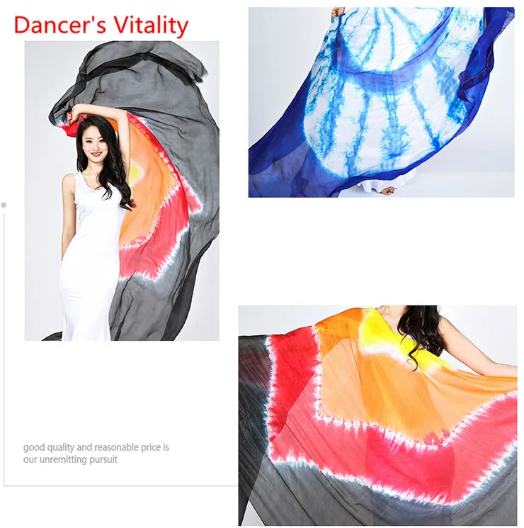 2019 новый костюм для танца живота натурального шелка Популярные Цвет градиент ручной Шелковый Шарф Платки для танцев или сценические