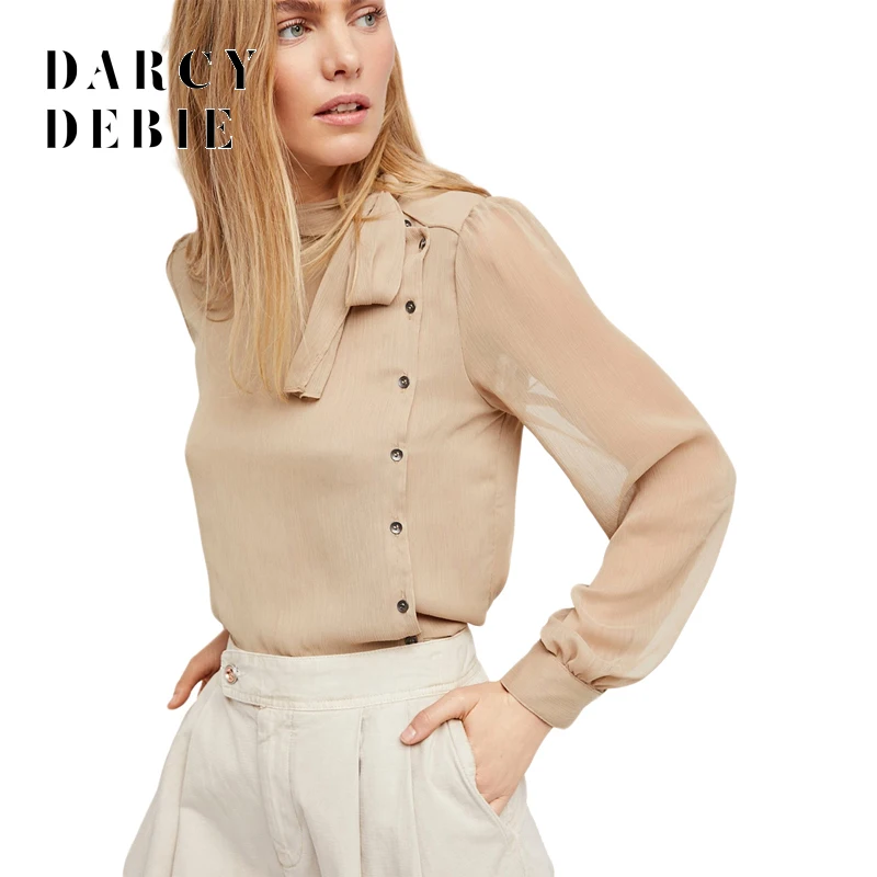 Darcydebie женские Однотонные блузки шифоновая блузка полупрозрачная Сексуальная