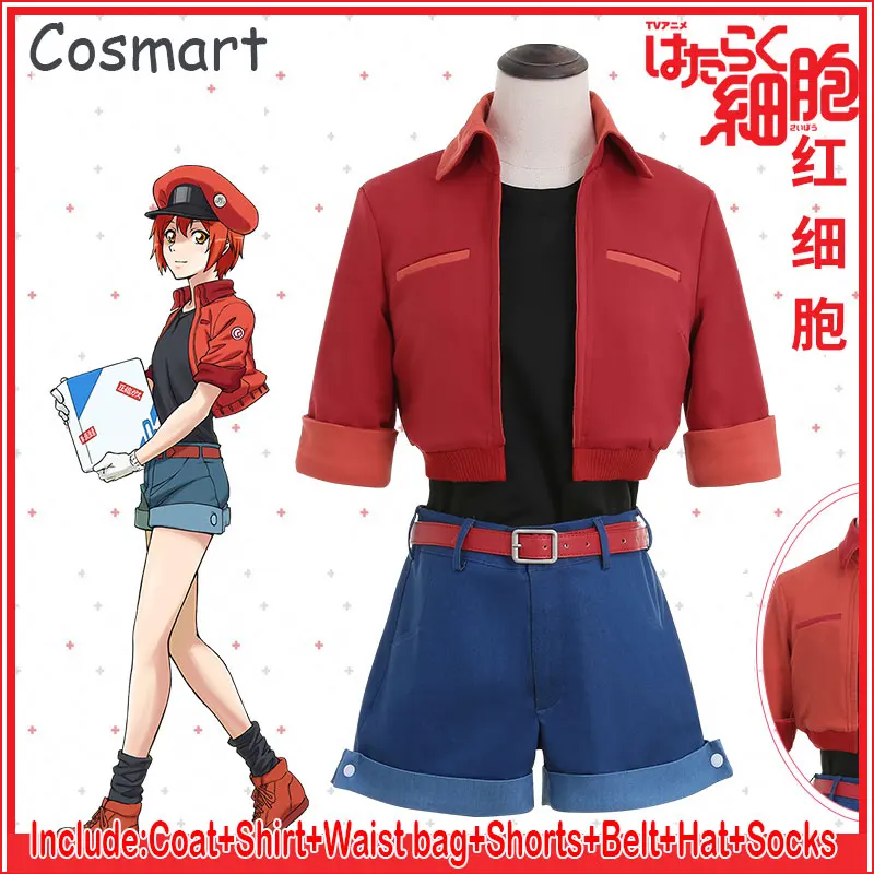 

New 2018 Amine Cells At Work Erythrocite Red Blood Cell Cosplay Costume Hataraku Saibou For Halloween Carnival full set Freeship