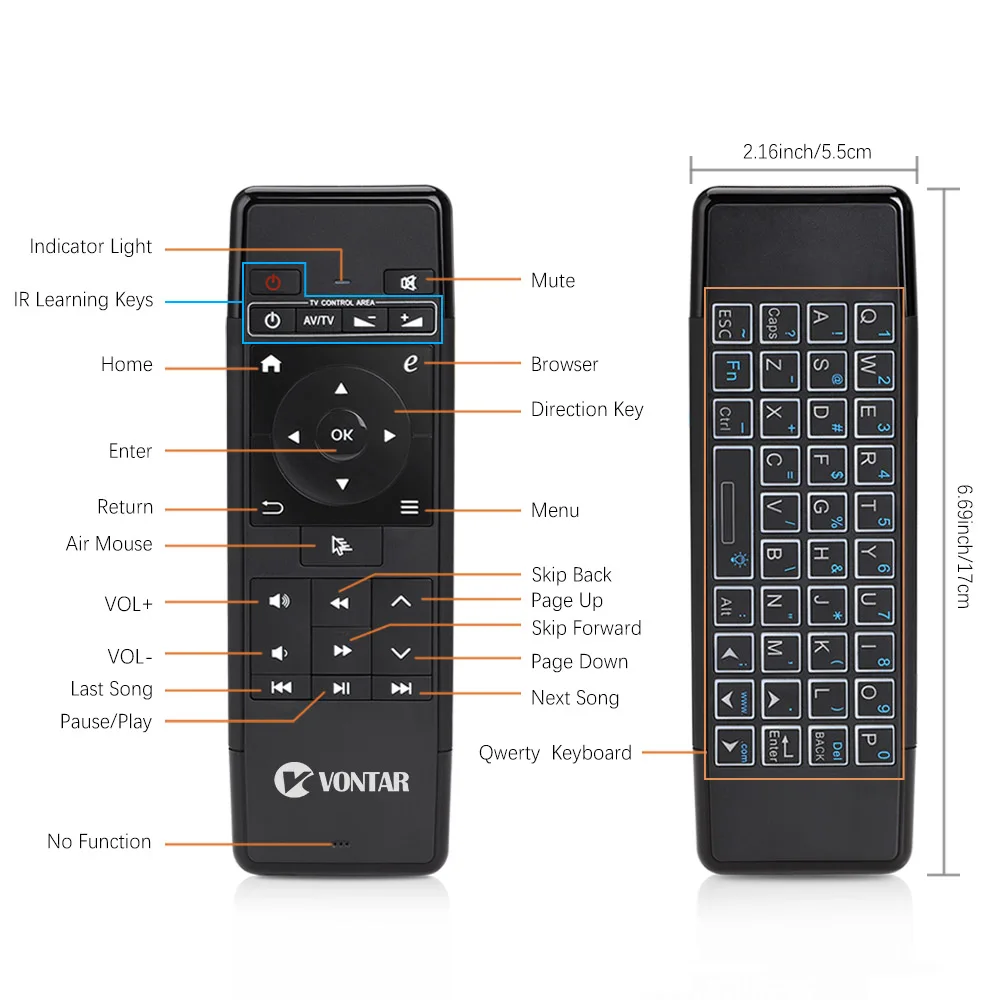 VONTAR 69A Mini Air Mouse & 2 4 ГГц Беспроводной клавиатура с подсветкой дистанционного