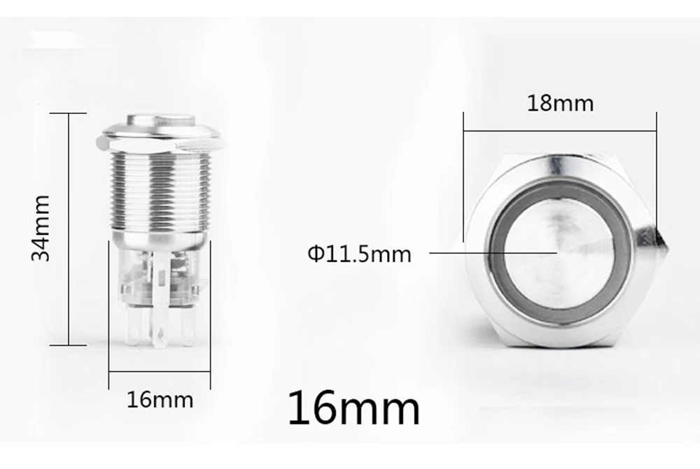 16 мм металлический кнопочный мгновенный водонепроницаемый переключатель светодиодный светильник 5 в 12 В 24 в 110 В 220 В синий зеленый желтый белый кнопочный переключатель