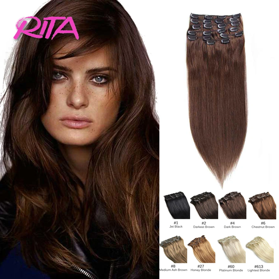 70g-200g Full Head Set Brazilian Virgin Hair Clip In Human Hair Extensions 10 Color Remy Human Hair Clip In Hair Extensions