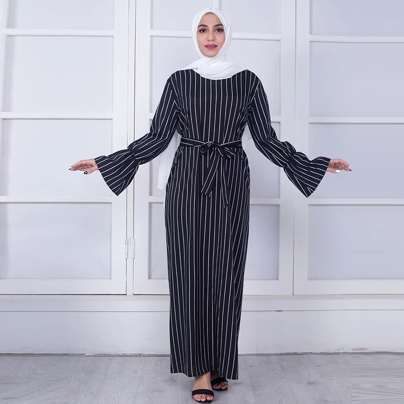 Buytiz/черно белое платье в полоску с рукавами abaya Vestidos длинные халаты мусульманское