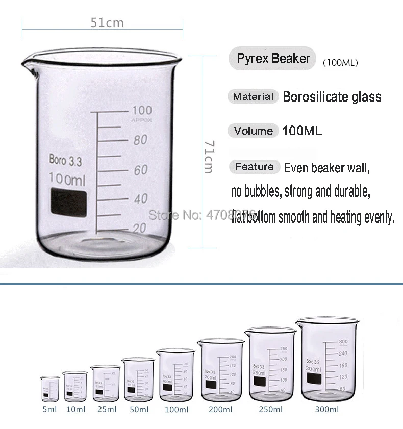 100200, 300ml3pcs/набор Pyrex Beaker боросиликатное стекло лабораторная стеклянная посуда химическая мерная чашка плоское дно для научного