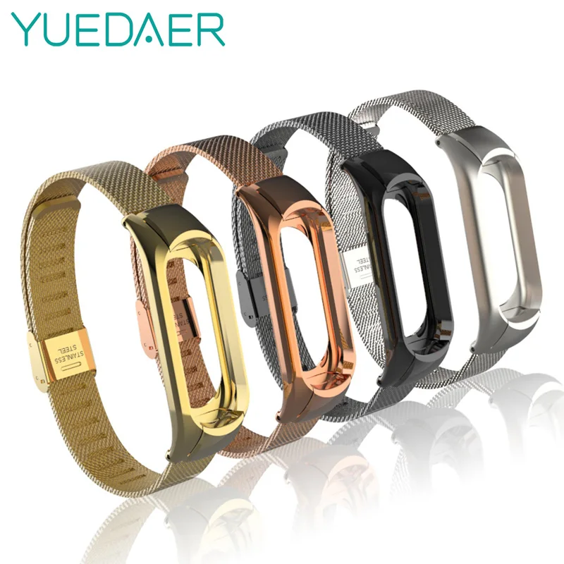 Yuedaer mi Band 3 ремешок металлический браслет для Xiaomi mi Band 3 Нержавеющая сталь Пряжка сетчатые браслеты замена Смарт-Аксессуары