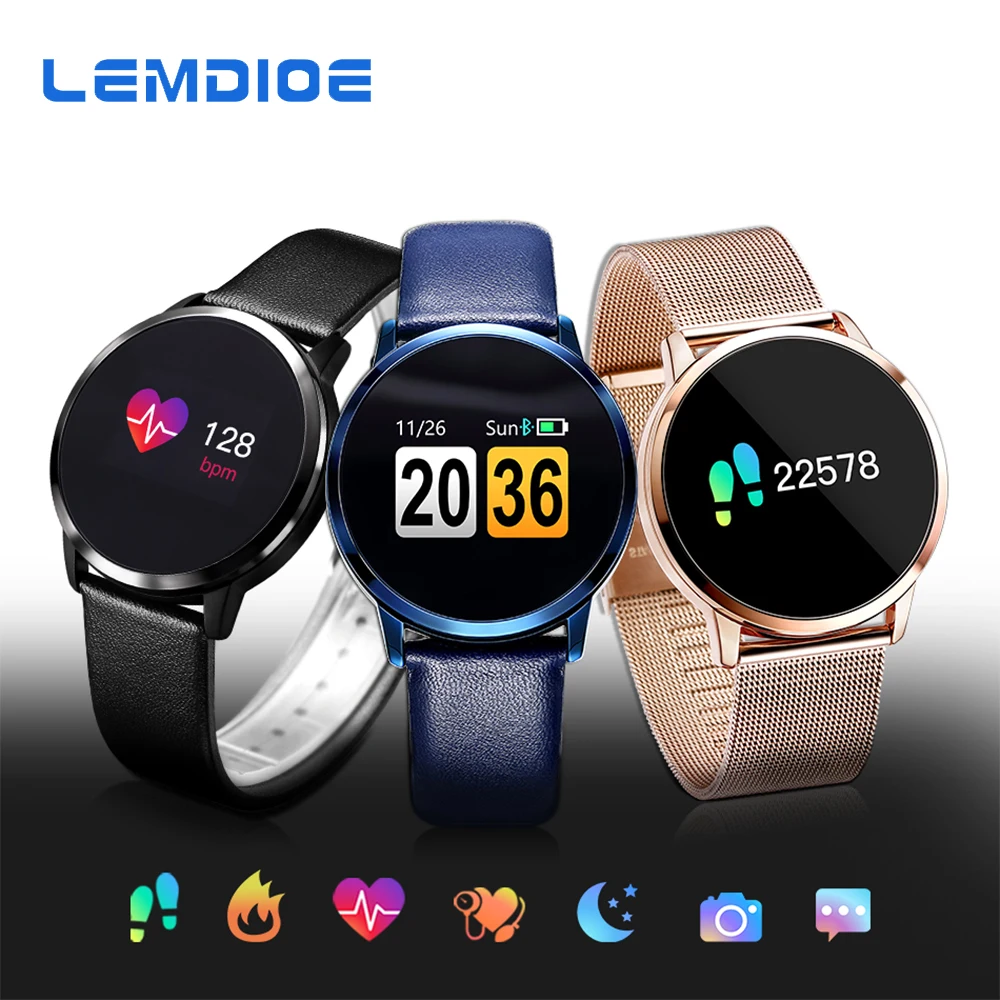

LEMDIOE Q8 Smart Watch Men OLED Sport Tracker Fitness Bracelet Blood Pressure Fashion Electronics For Women Wearable Devices