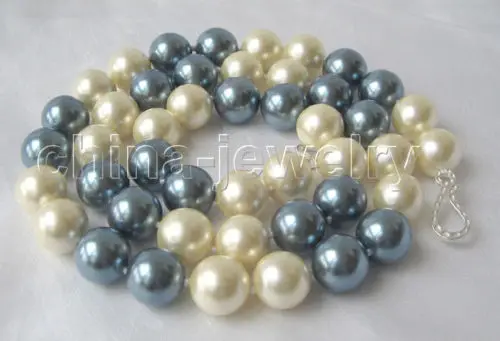 

FREE shipping>>>>Beautiful 30"14mm yellow and dark gray south sea shell pearl necklace-925 silver 6.07