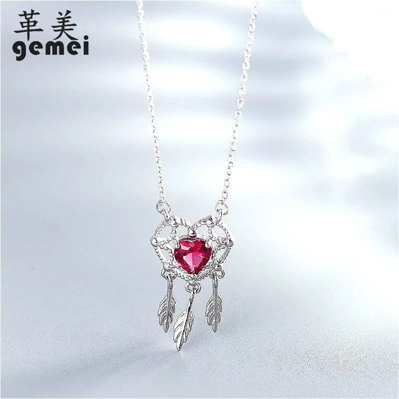 

Gemei 100% 925 Sterling Silver Red Cubic Zirconia Dreamcatcher Necklaces & Pendants For Women Fashion Party Jewelry