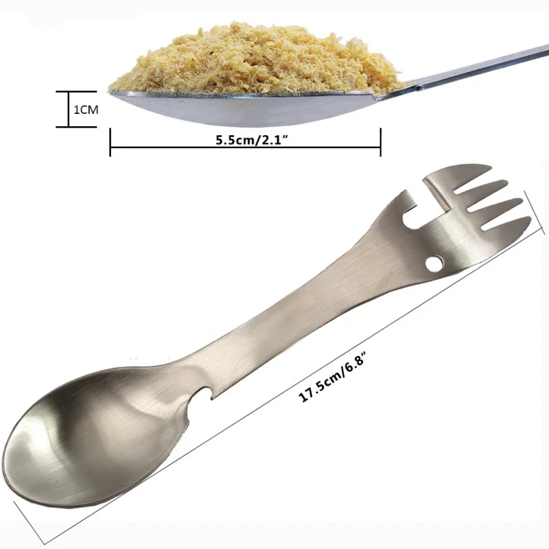 304 acero inoxidable multifuncional equipo de camping utensilios de cocina cuchara tenedor abrebotellas herramienta portátil supervivencia al aire libre