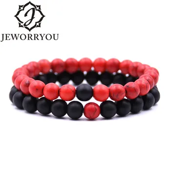 

Red Stone Bracelet Set 2 piece 8mm Red& Black Men's Bracelet Set Tiger Eye Stone Beads Bracelet Couple Women Jewelry