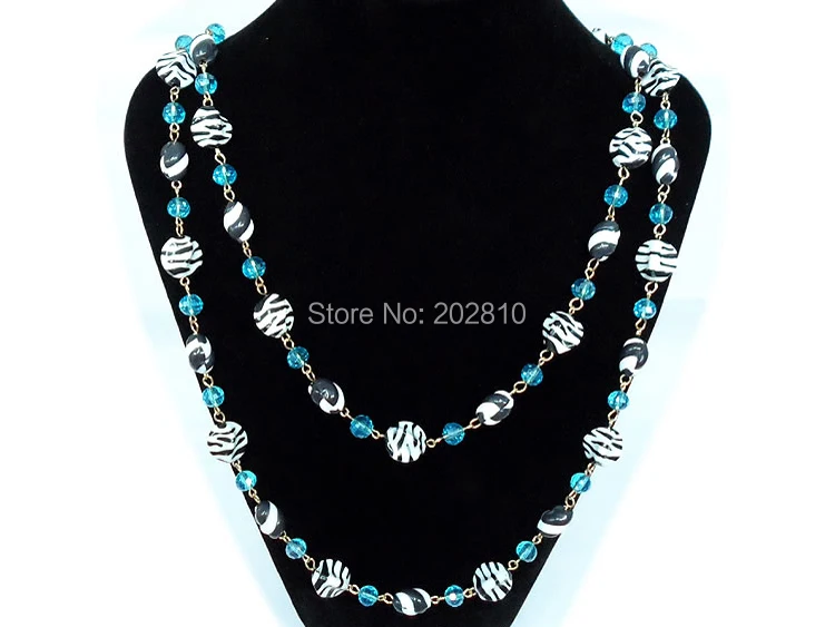 

New design blue crystal Bohemia beads necklaces,silver plated bohemia Geometry ball beads long necklace for women