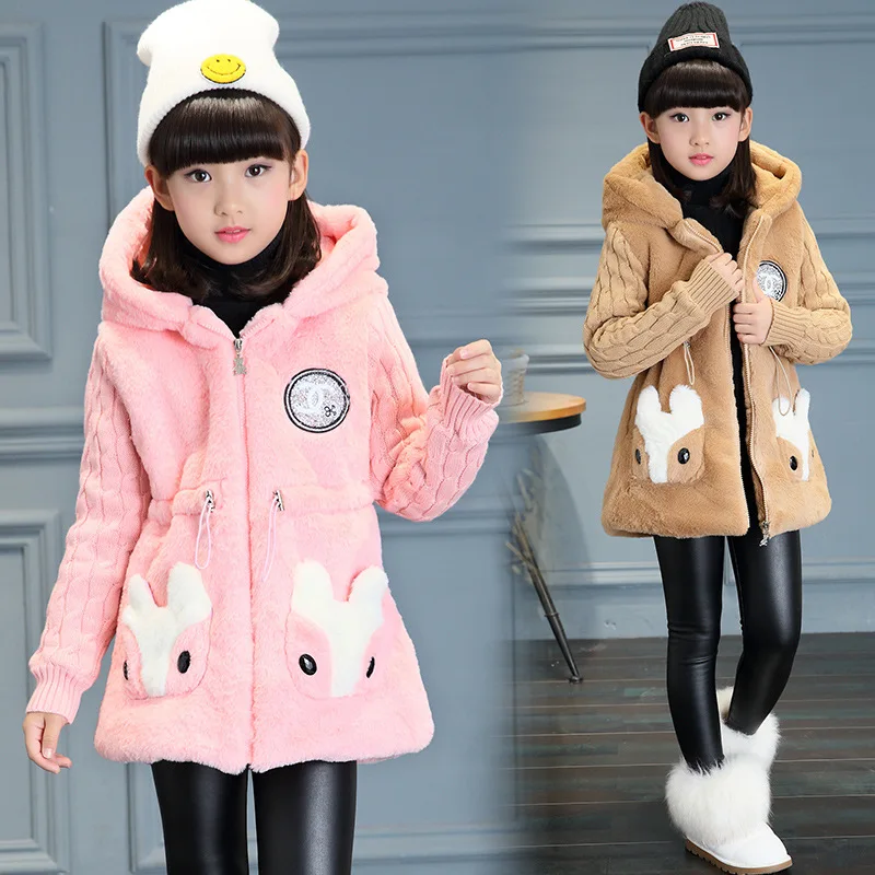 Anlencool fashion Kids Girls jacket autumn and winter 2018 thickening in the long hooded windbreaker Plush children warm coat Anlencool fashion Kids Girls jacket autumn and winter 2018 thickening in the long hooded windbreaker Plush children warm coat