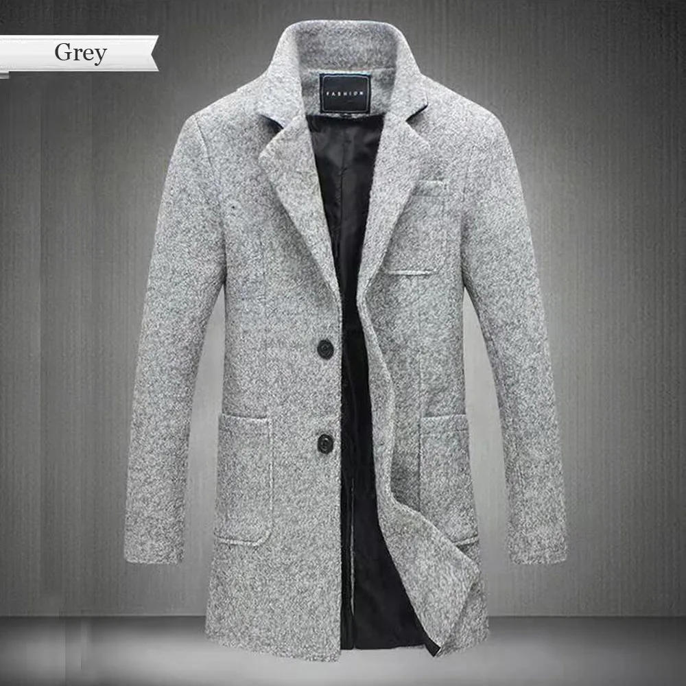 Новое поступление длинное шерстяное пальто для мужчин зимняя мода Тренч утепленная мужская куртка пальто большие размеры