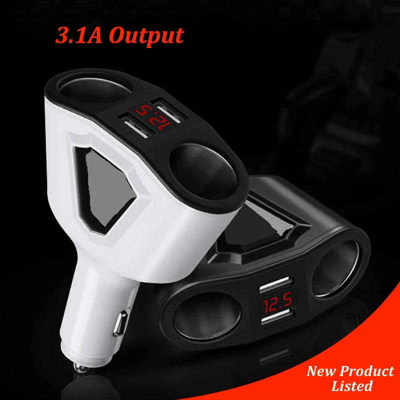 

3.1A Dual USB Car Cigarette Lighter Adapter Sockets 3 In 1 Car USB Converter 120W Power Voltmeter Display Auto Lighter Splitter
