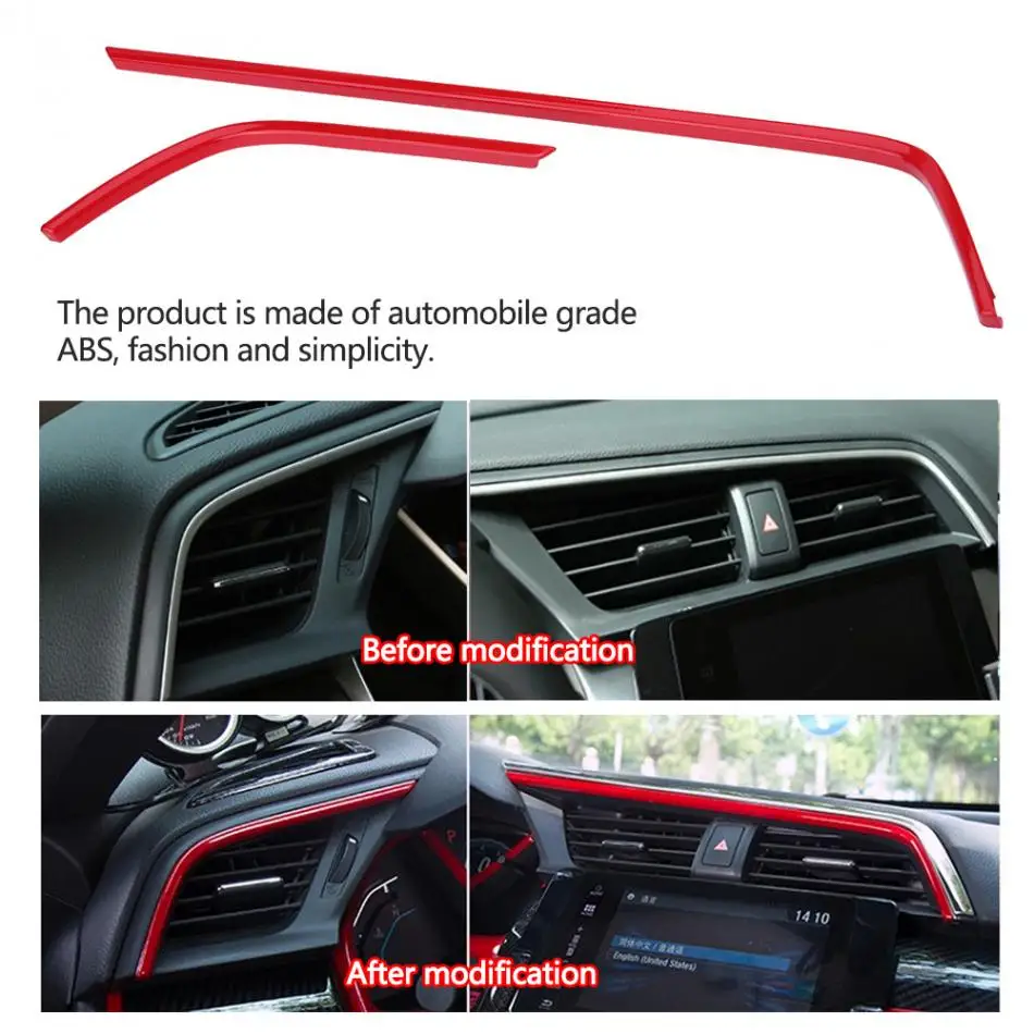 2 шт. красный ABS Авто воздушный выход рамка Крышка Накладка для Honda Civic 10th автомобильные аксессуары интерьер