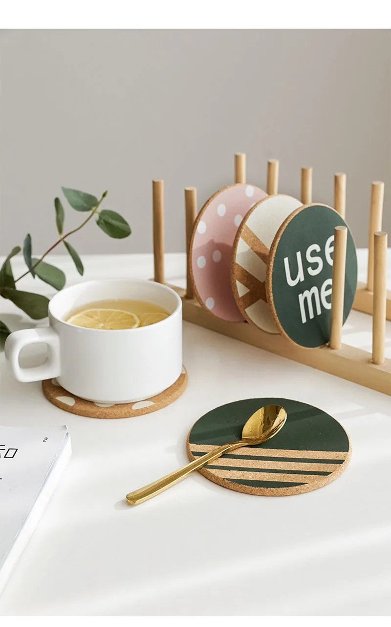 New Arrival Placemat Coaster Nordic Style English Geometric Pattern Cork Pot Mat Insulation Coaster Table Mat  (16)