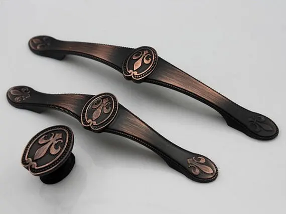 

3.75" 5" Dresser Drawer Handles Knobs Dark Oiled Bronze Shabby Chic Cabinet Door Handle Pull Decorative Fleur De Lis 96 128mm