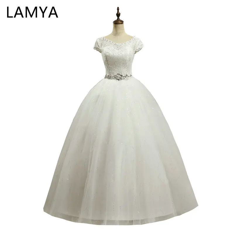 LAMYA Elegant Cheap Lace Wedding Dress 2018 Fashion Short Bride Gowns Crystal Bridal Dresses Plus Size vestido de noiva