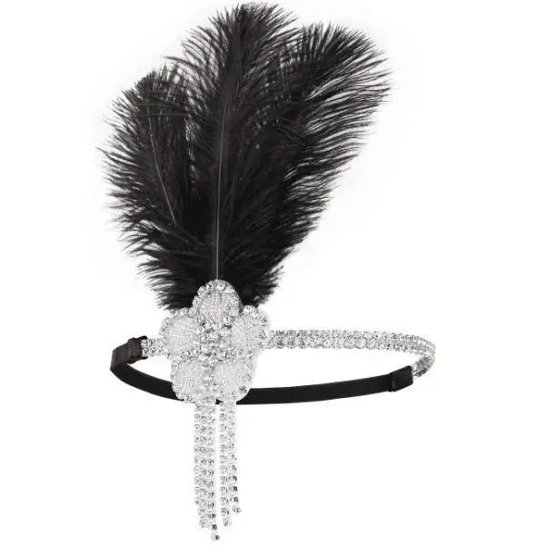 1920s Great Gatsby Party Costume Accessories Set 20s Flapper Feather Headband Pearl Necklace Gloves Cigarette Holder 5 Pcs Set