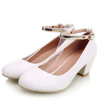 

Female black shoes work shoes thick with round head buckles high-heeled shoes buckle a word list with formal professional women'