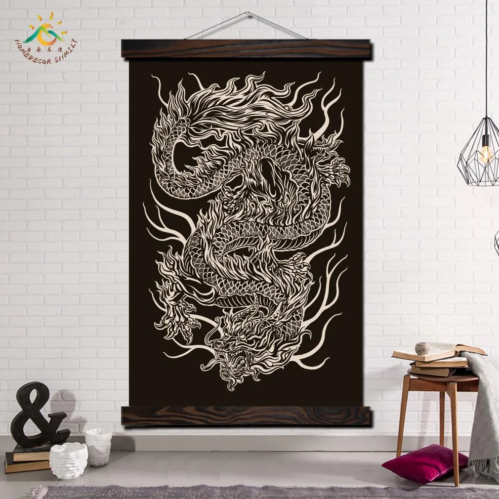 

Black and White Dragon Modern Wall Art Print Pop Art Posters and Prints Scroll Canvas Painting Wall Pictures for Living Room