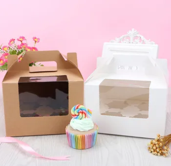 

500PCS Handmade 4 Cupcake Soap Candy Kraft Paper Boxes with Window Kraft Brown Gift Packaging Boxes