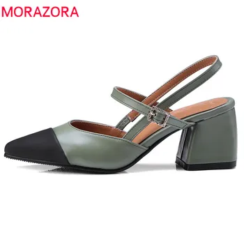 

MORAZORA 2020 new arrive spring summer women pumps Splice color Shallow single shoe med heels size 32-46 simple shoes woman