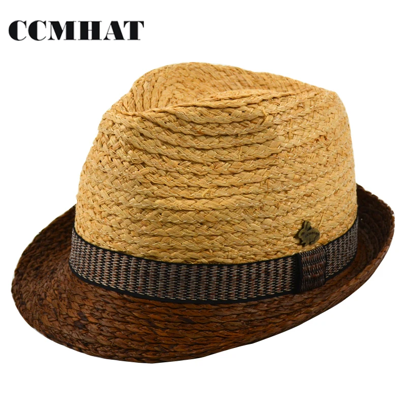 Raffia Straw Fedoras For Men's 2017 Fashion Raffia Trilby Straw Hats Patchwork Natural Fedora