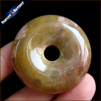 

40 mm Fashion Bijoux Round Donut Coral Fossil Jewelry Natural Stone Ping Buckle Colares Pendant Necklace Women Men Gift MS170