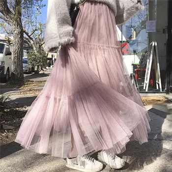

Women Girls' Layers Tulle Skirt New Lace Long Soild Color Princess Tutu Fashionable High Waisted Ladies' Skirts Summer Hot Sale