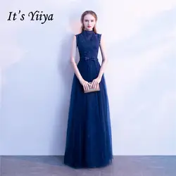 Это YiiYa Высокий воротник рукавов длиной до пола-Длина платья вышивка спинки-line вечернее платье LX164