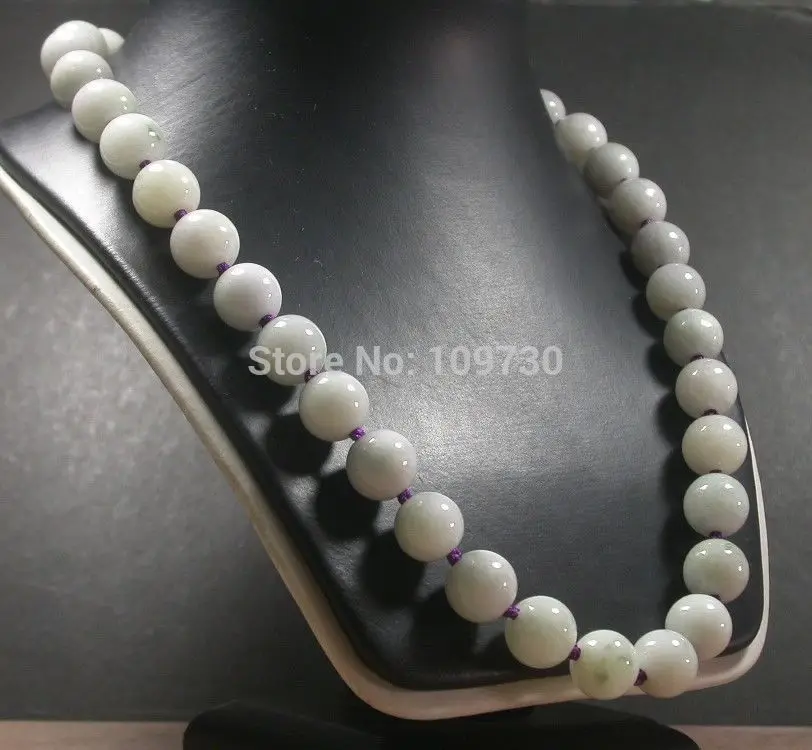 

Jewelr 00417 White 100% Natural A JADE Jadeite Bead beads Necklace 13mm