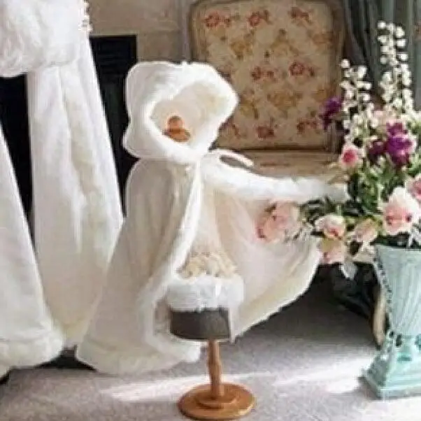 Long warm cloak white ivory bride winter wedding cloak shawl satin + faux fur cloak coat flower girl SHAWL children's cloak swyivy loose plus women s fur coat imitation cashmere cape shawl cardigan cloak women faux fur warm cape coat black cloak poncho