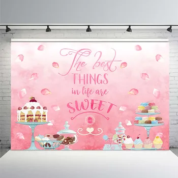 

Mehofoto Pink Theme Banner Background Birthday Party Photography Photo Backdrops Sweet Dessert Backgrounds for Girls Vinyl Cloth