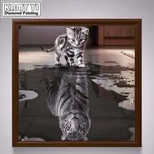 Новые Ремесла кошка отражение Тигр 5D Diy Алмазная Картина Вышивка крестом животное Алмазная вышивка Мозаика Европейский Декор для дома