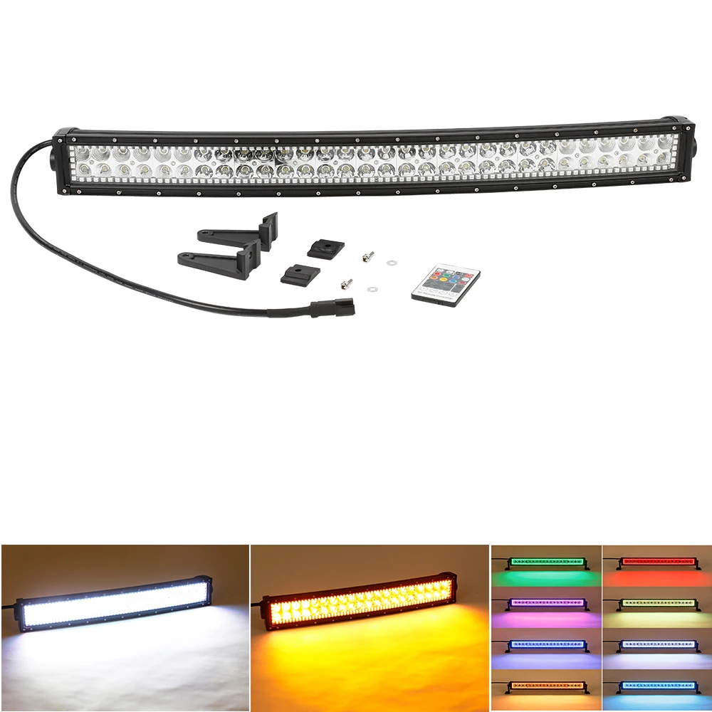 180w 32"Curved Offroad Amber White Led work light bars RGB Halo ring
