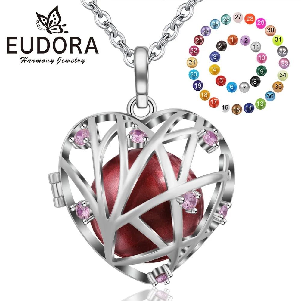 

Eudora 20mm Copper Harmony Bola Ball Necklace Musical Chime Ball CZ Tree Cage Pendant for Pregnancy Women fine Jewelry K337N20